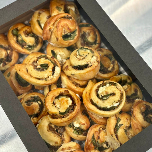 House Made Mini Spinach, Feta and Caramelised Onion Brioche Scrolls Platter