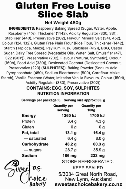 GLUTEN FREE Louise Slice (Dairy Free By Ingredient)