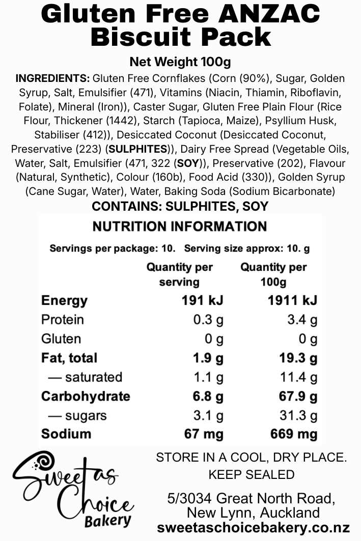 GLUTEN FREE Anzac Biscuit Pack (Dairy Free By Ingredient)